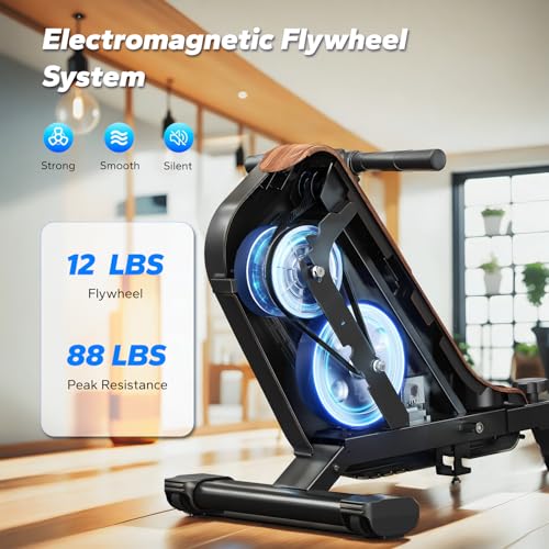 MERACH Rowing Machines for Home, Powerful Electromagnetic Row Machine with 51.2" Extended Rail, 16-Level Handle Resistance Adjustment Rower