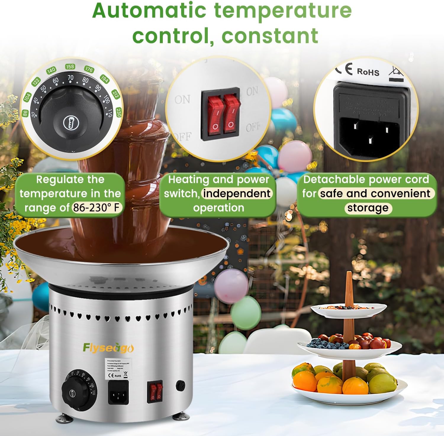 Commercial Chocolate Fountain 5 Tiers 13.2 Lbs Nacho Cheese Fountain Stainless Steel Hot Fondue Fountain Machine for Bakery, Party, Gathering