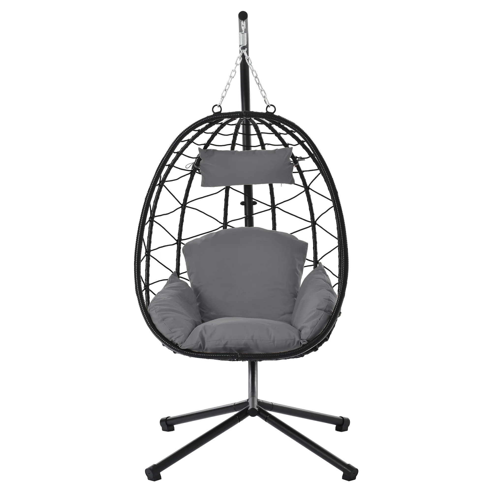 Egg Chair with Stand, Steel Frame Swing Chair Hanging Chair Max 350Lbs with Cushions & Pillow Bedroom, Outdoor, Porch, Garden, Deck, Gray