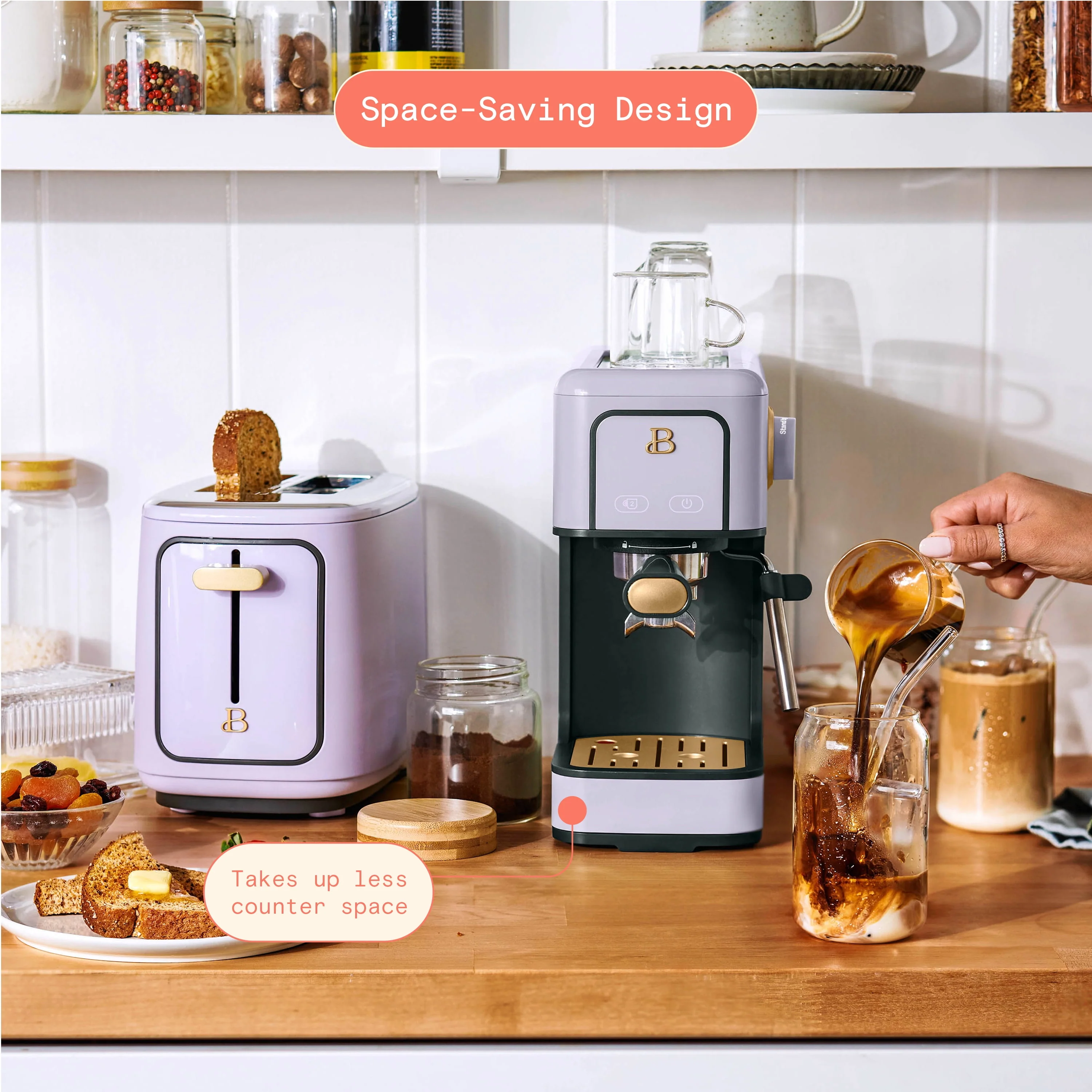 Beautiful Slim Espresso Maker with 20-Bar Pressure, White Icing by Drew Barrymore