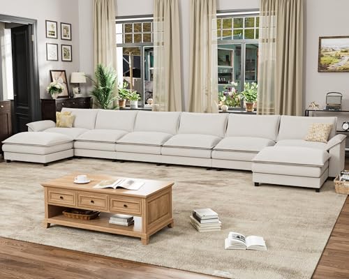 Homall 119" Modular Sectional Sofa, L Shaped Sofa Couch with Reversible Ottoman, DIY Combination Chenille Deep 3-Seat Cloud Couch for Living Room