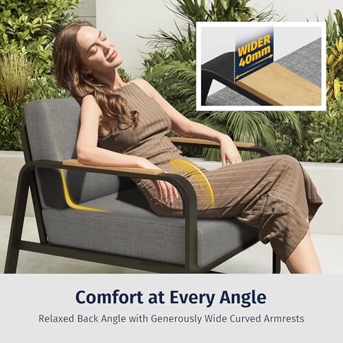 EAST OAK Courtyard Patio Furniture Set, 4-Piece Outdoor Patio Set with Sofa, Removable & Washable Deep Seating Cushion, Tempered Glass Table