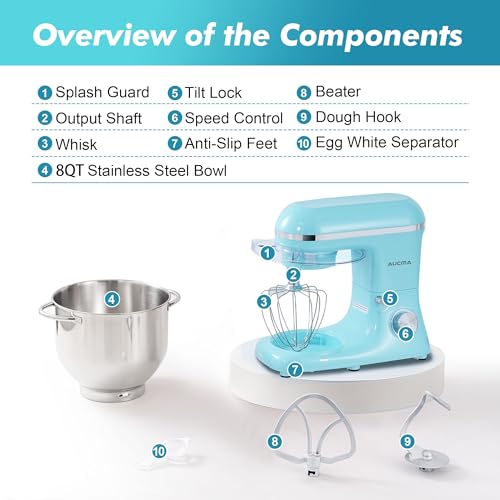Aucma Stand Mixer,6.5-QT 660W 6-Speed Tilt-Head Food Mixer, Kitchen Electric Mixer with Dough Hook, Wire Whip & Beater (6.5QT, Black)