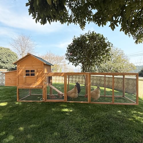 GOJOOASIS 80" Chicken Coop for 2-4 Chickens Outdoor Wooden Hen House Poultry Pet Hutch for Backyard w/Run Cage & Nesting Box(A)