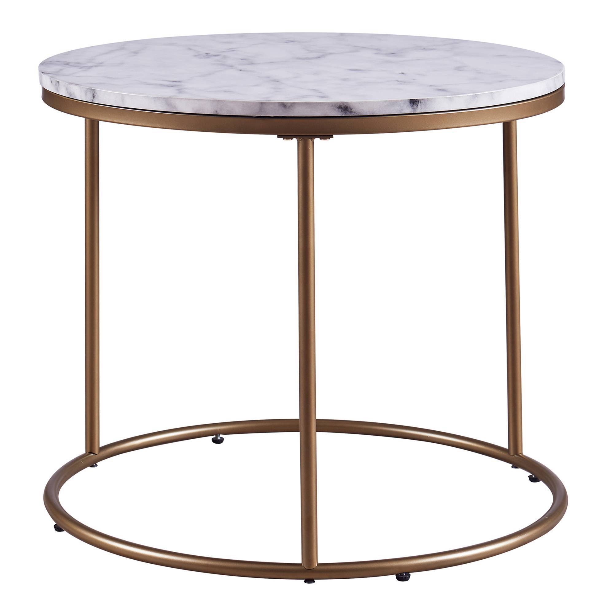 Versanora Marmo Faux-Marble Round Side Table, Marble/Brass