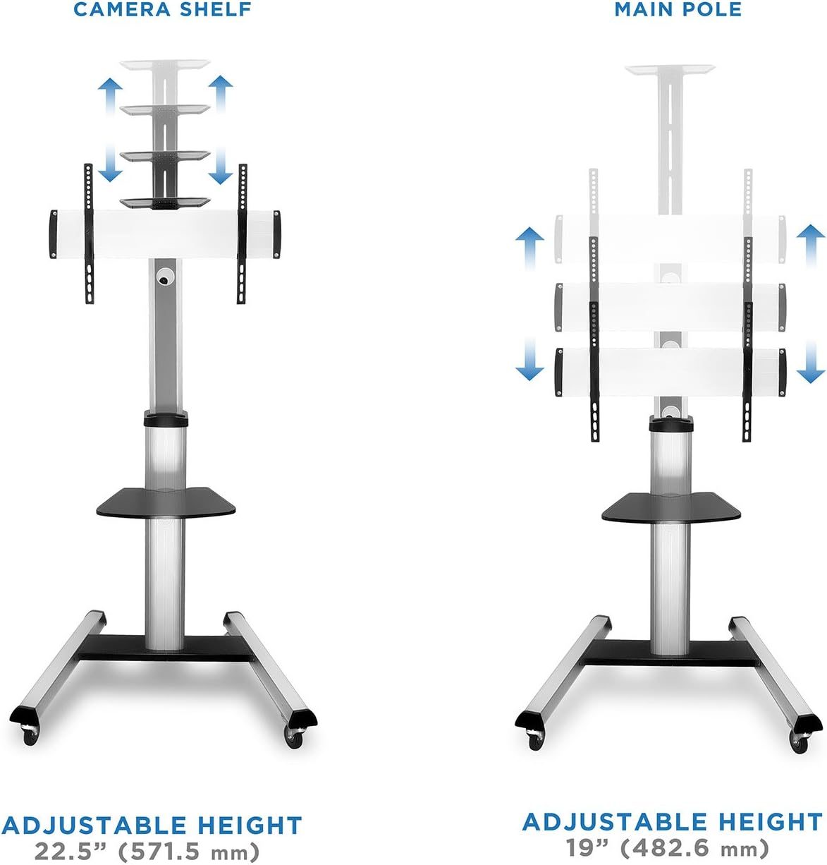 Mount-It! Mobile TV Stand for Flat Screen Televisions, Height Adjustable Rolling TV Cart for 32, 40, 50, 55, 60, 65 and 70 Inch Screens