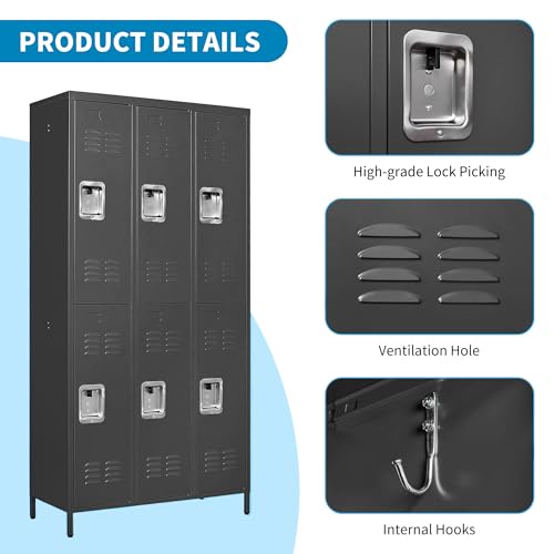 3 Doors Lockers for Employees, Steel Storage Lockers Lockable, Metal Locker Storage Cabinet for Home Office School Gym, Require Assembly (Grey)