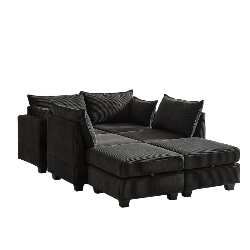U Shaped Modular Sectional Sofa Couch, Corner Sofa with 4pcs Waist Pillows, Chaise Lounge, Terrycloth Fabric Sofa