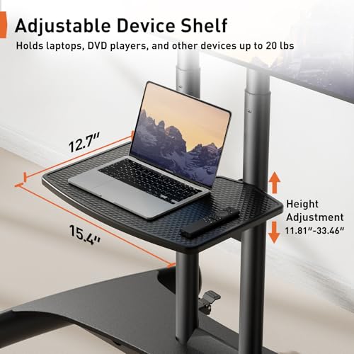 Perlegear Mobile TV Cart for 32-82 Inch Flat/Curved LED/LCD/OLED TVs Rolling TV Stand with Height Adjustable Shelf Max VESA 600x400mm up to 100lbs