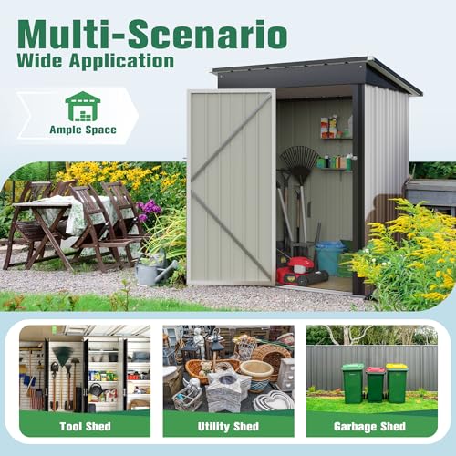 Flamaker Storage Shed Waterproof Metal Garden Shed with Lockable Door Utility Tool Shed Outdoor Storage for Backyard, Patio and Lawn (5 x 3 FT)