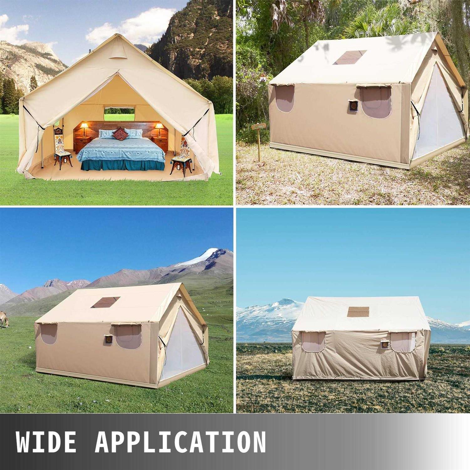 Vevor Canvas Wall Tent Wall Tent with PVC Storm Flap Large Canvas Wall Tent Waterproof - Sports Supplies Online Store