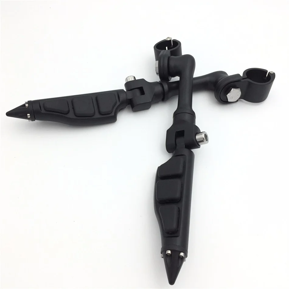HTT-MOTOR Black Long Angled Peg Mounting Kit with Stiletto Shape Foot Peg Footrest For with 1-1/2 inch (1.5") Front Engine Guard Frame Tube Iron 883
