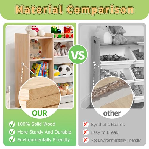 MallBest 4-Tier Kids' Toy Storage Organizer Shelf - 100% Solid Wood