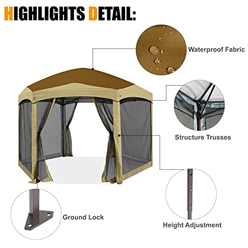COOSHADE Pop Up Camping Gazebo 6 Sided Instant Screened Canopy Tent Outdoor Screen House Room(12x10Ft,Camouflage)
