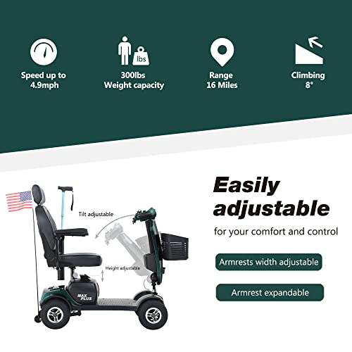 Enhanced Electric Mobility Scooter for Adults and Seniors - 300 lbs Max Weight, 4-Wheel Powered Mobility Scooters Wheelchair Device for Travel