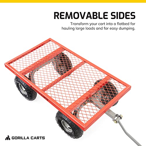 Gorilla Carts Steel Utility Wagon w/ Removable Side Panels, 1000 lb Capacity, Gray