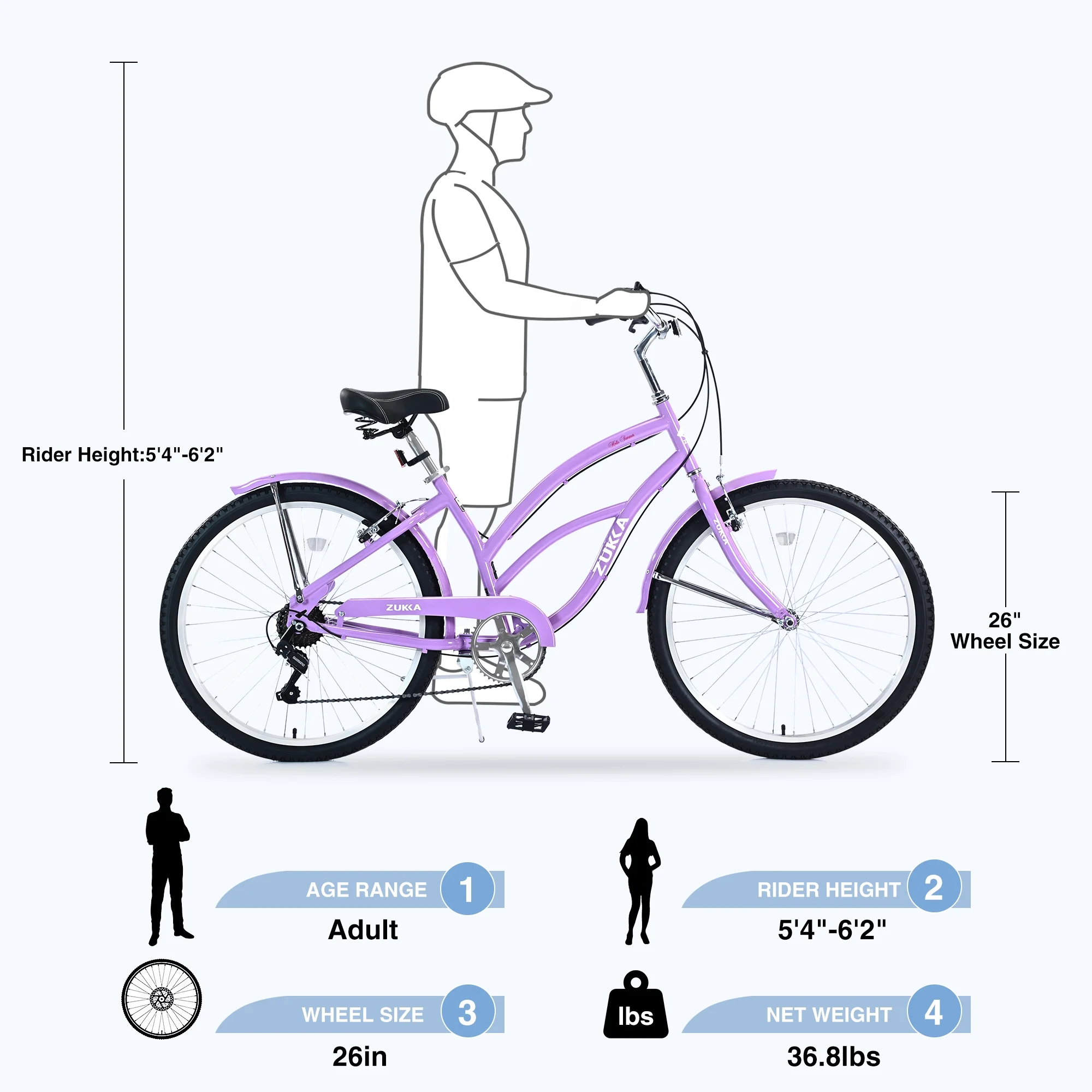 Meghna 26" Cruiser Bike Steel Frame Bicycle for Men Women 7 Speed Bicycles Beach Black Purple - Curated Treasures Market