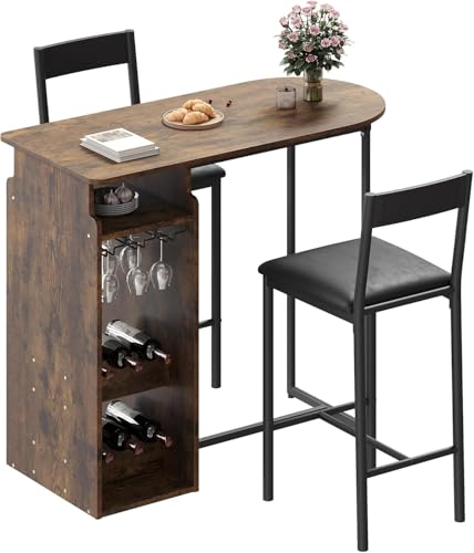 GAOMON Small Kitchen Table for 2, Stylish Bar Table and Chairs Set with Storage Shelves, Perfect for Breakfast Nook or Dining Area