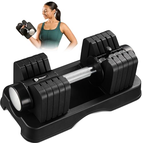 Lifepro Adjustable Dumbbells Set - 5in1-15lb 25lb 43lb 55lb weights Set & Single with Rack - Quick Adjust, Secure Grip
