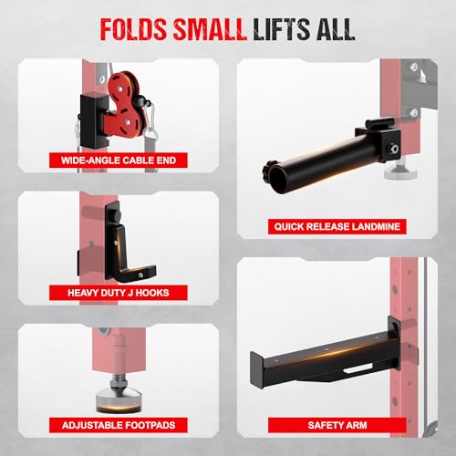WM3-V4 Folding Squat Rack, Wall Mounted Power Rack with Dual Independent Pulley System
