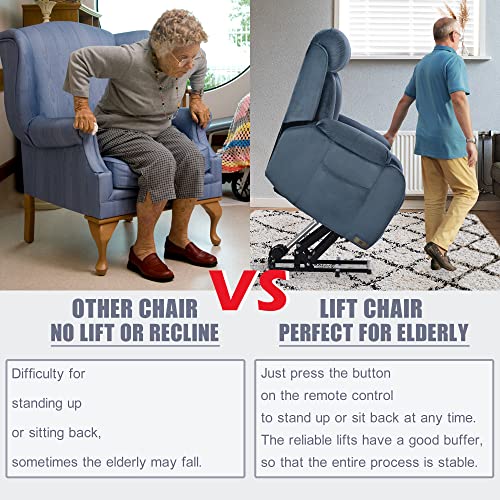Small Power Lift Recliner for Elderly, Lift Chair Recliners, Electric Recliner Chairs for Seniors, Remote Control, Adjustable, Side Pocket (Navy Blue)