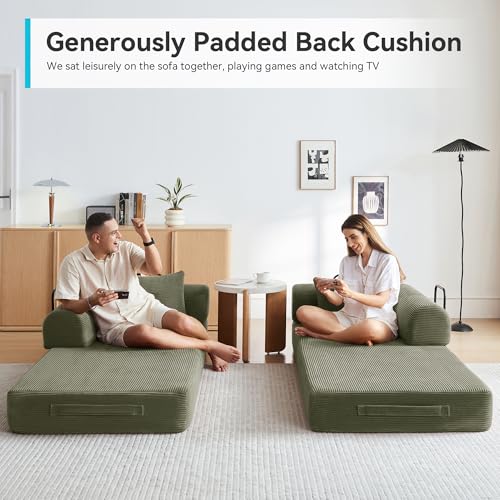 Convertible Sleeper Sofa Bed with Cylindrical Pillow, Comfy Foldable Sofa Bed Compressed Sofa in Box