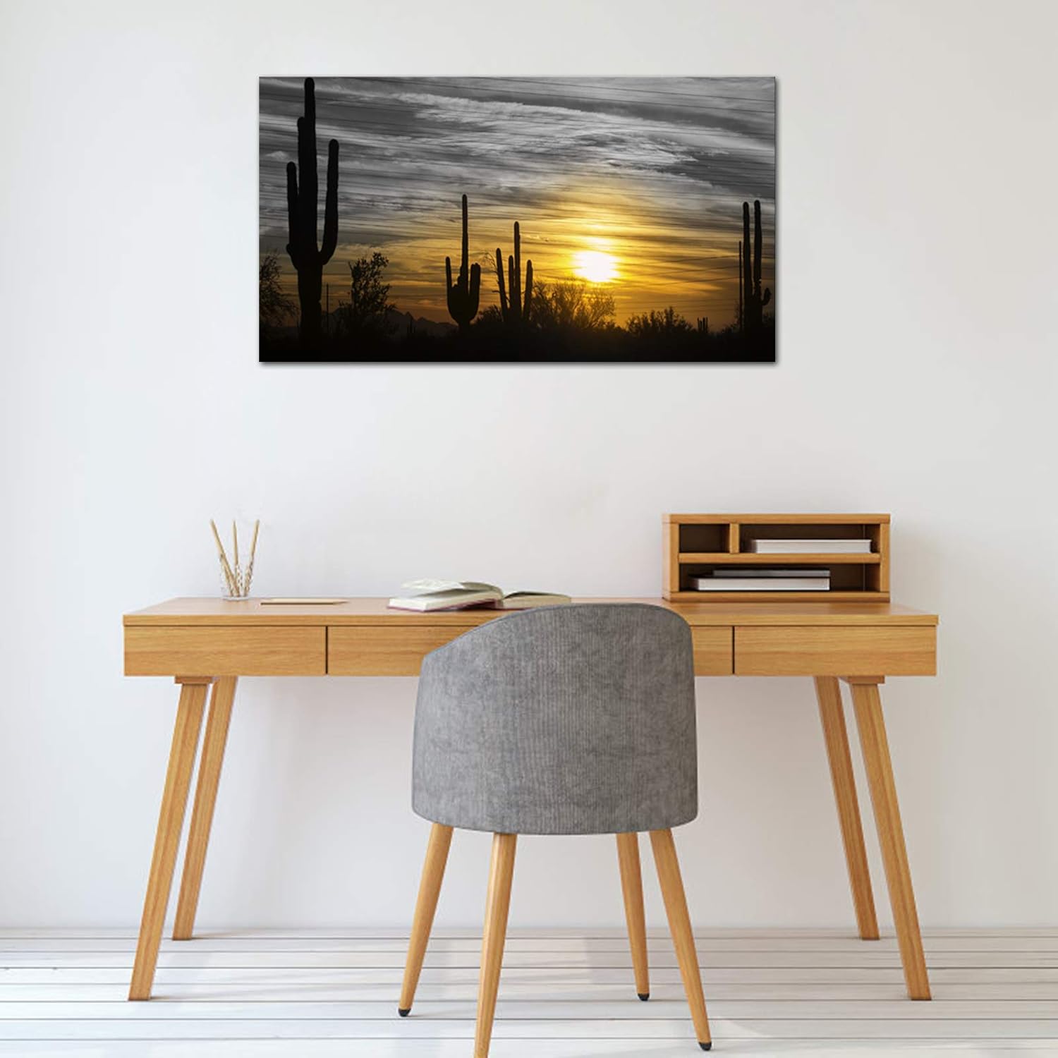 Artsbay Landscape Wall Art Sunset in Arizona Sonoran Desert Nature Landscape Saguaro Cactus Pictures Modern USA Southwest Scenery Home Decor Art
