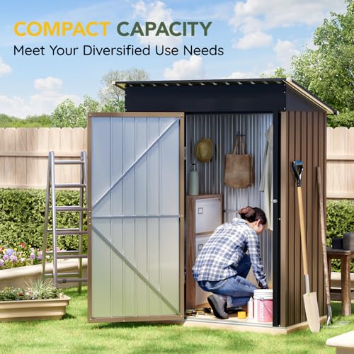 6x4FT Outdoor Steel Storage Shed with Clear Window, Lockable Doors, Weather-Resistant Metal Tool Shed for Garden, Backyard, Patio, and Utility Storage