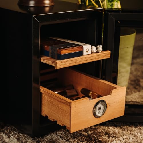 KingChii 16L Electric Cigar Humidors Temperature Control System, Cooling & Heating Humidor Cabinet with Spanish Cedar Wood Shelves & Hygrometer