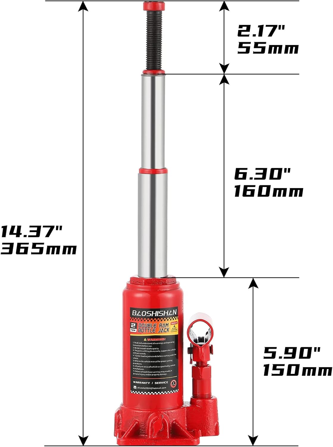 BAOSHISHAN 3 Ton Double Ram Bottle Jack 6-1/2 to 16-1/2 Lifting Range Portable Hydraulic Jack with Carrying Case