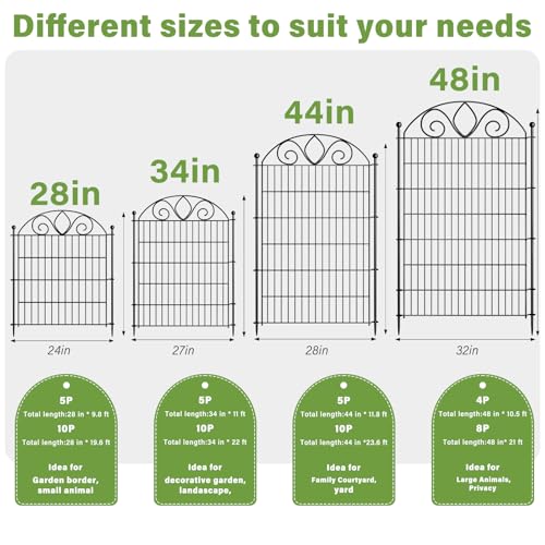 8 Panels No Dig Tall Garden Fence Panel – 48" H X 21' L Rustproof Metal Dog Fence Outdoor for Yard, Decorative Animal Barrier Fence for Pet