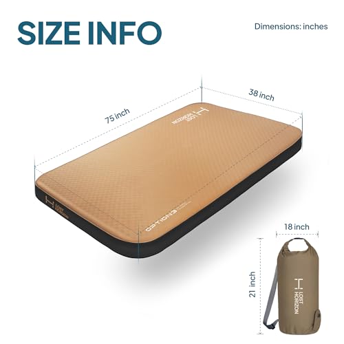 LOSTHORIZON Air & Foam Camping Mattress, Self-Inflating Sleeping Pad, 4.5" Thick, with Pump Sack, Full