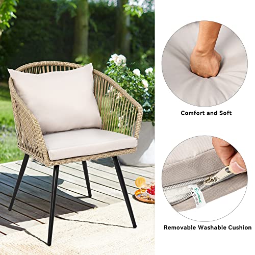YITAHOME 3-Piece Wicker Small Patio Balcony Chair Set, Outdoor Rattan Conversation Apartment Chairs for Backyard