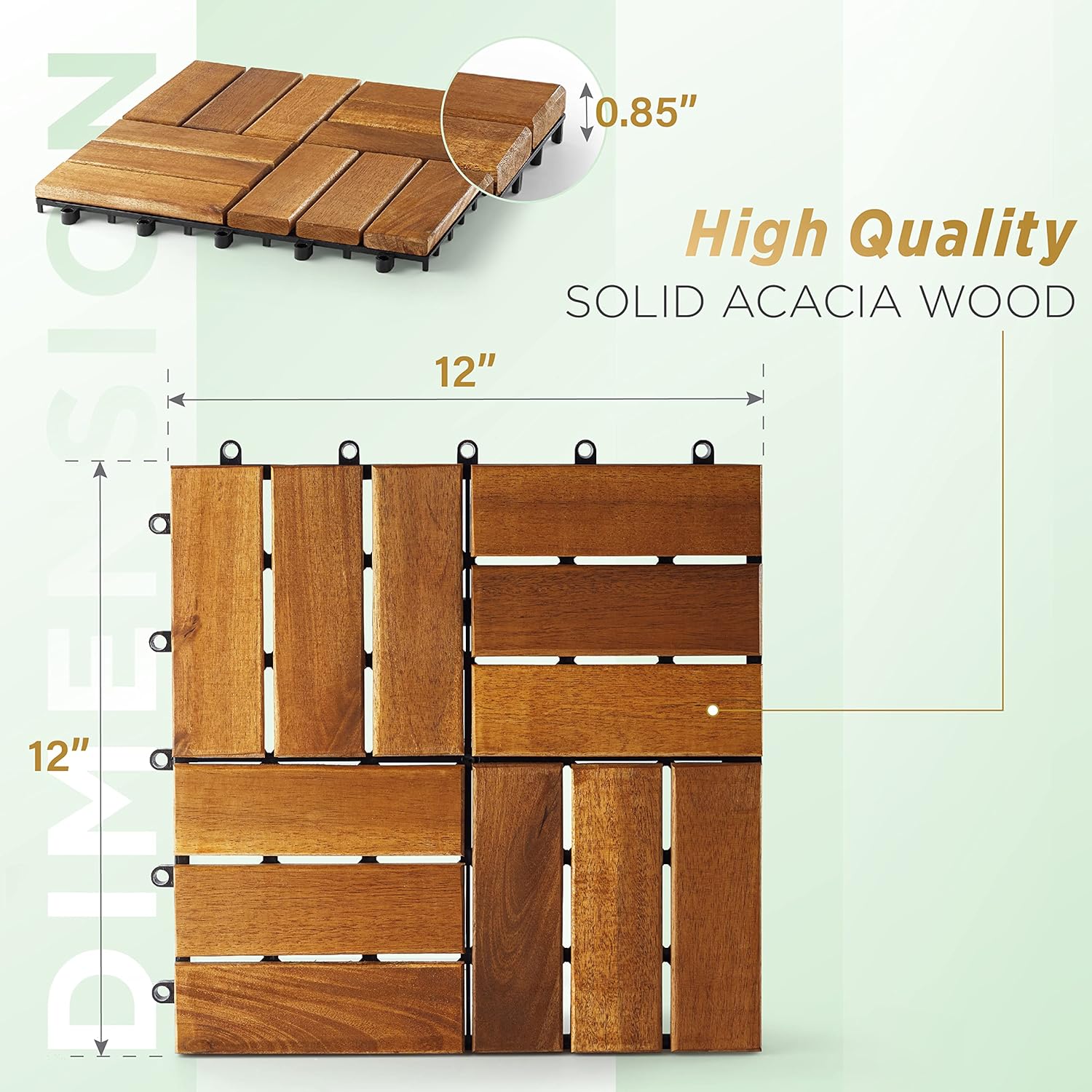 TAITIAT Solid Wood Interlocking Flooring Tiles (Pack of 10,12inx12in),Acacia Deck Tiles,Floor Tiles for Both Indoor and Outdoor Use
