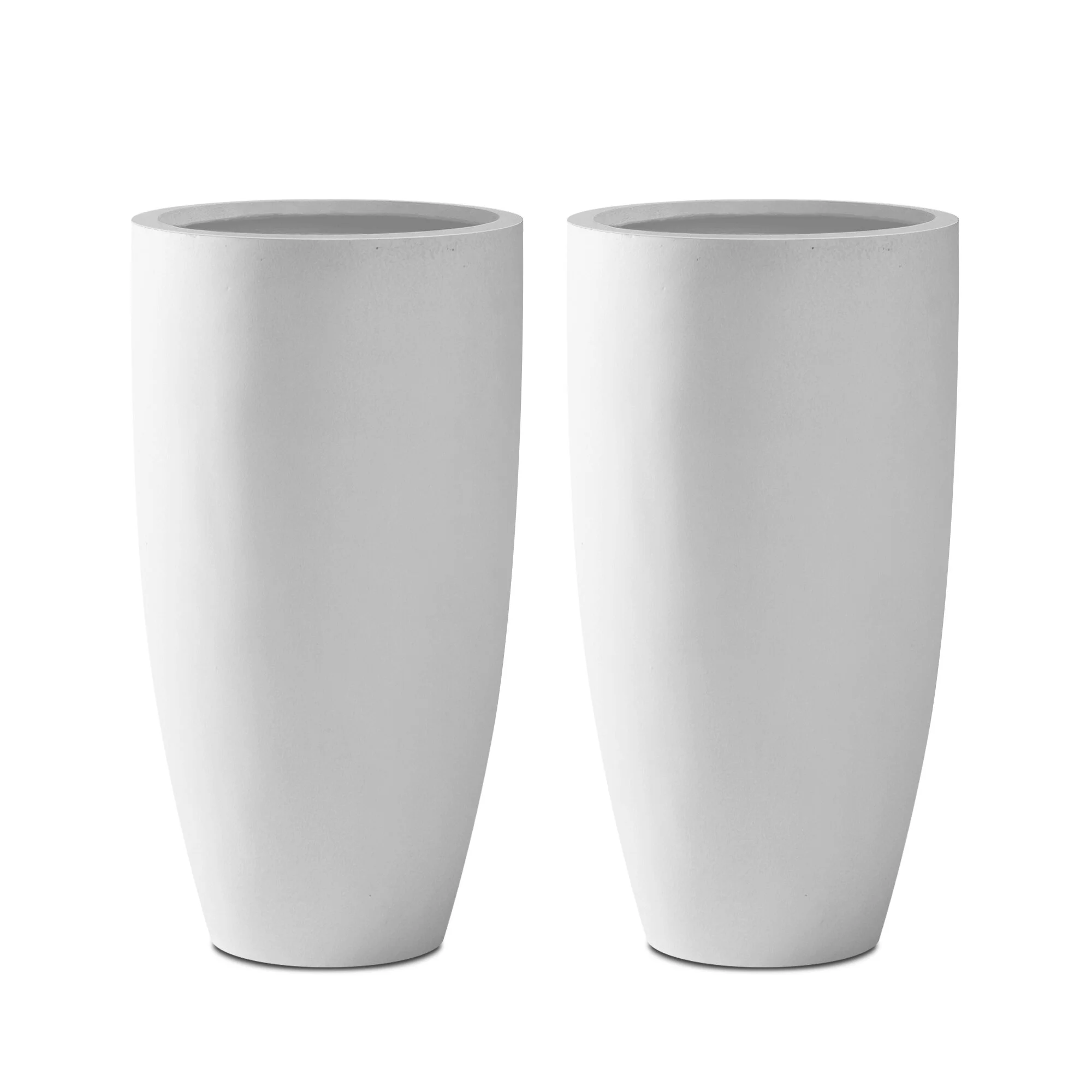 Plantara 24" H Concrete Tall Solid White planter(Set of 2), Large Outdoor Plant pot, Modern Tapered Flower pot for Garden