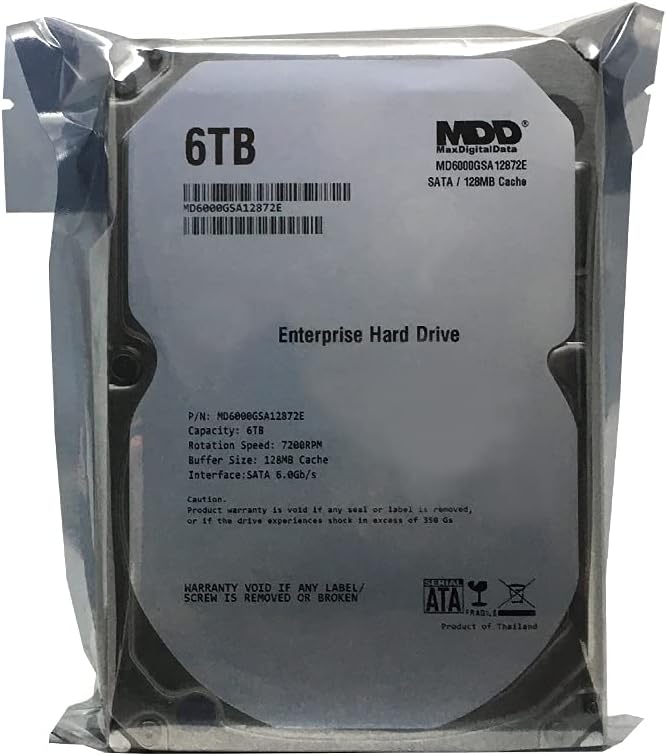 MaxDigitalData (MD6000GSA12872E) 6TB 7200RPM 128MB Cache SATA 6.0Gb/s 3.5-inch Internal Hard Drive (Enterprise Grade) - 3 Years Warranty Pack of 2