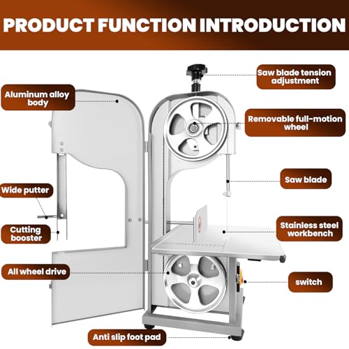 Bone Saw Meat Cutter 1200W Cutter Meat Saw 0.04''-7.8'' Cutting Thickness 20'' x 15'' Table Stainless Steel Meat Band Saws for Butchering 330-500