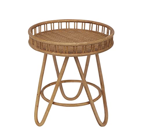 FINECASA Round Rattan Coffee Table, 32'' Wicker Boho Hand-Woven Top
