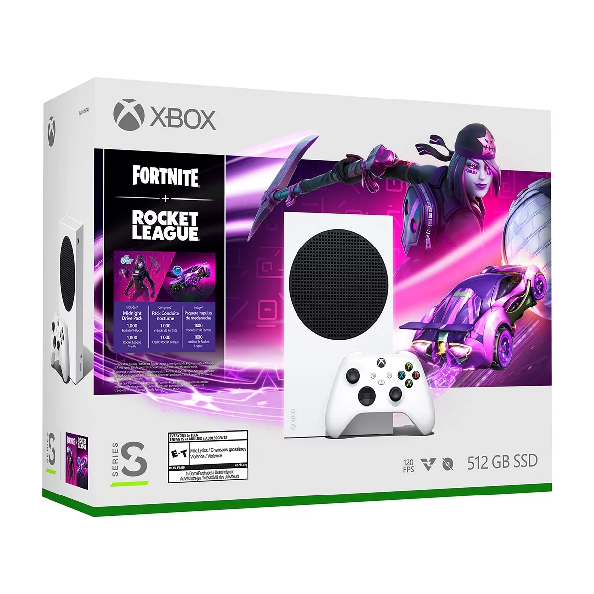 New Microsoft Xbox -Series- -S &ndash; Fortnite & Rocket League Bundle (Disc-free) - White with One Extra White Controller