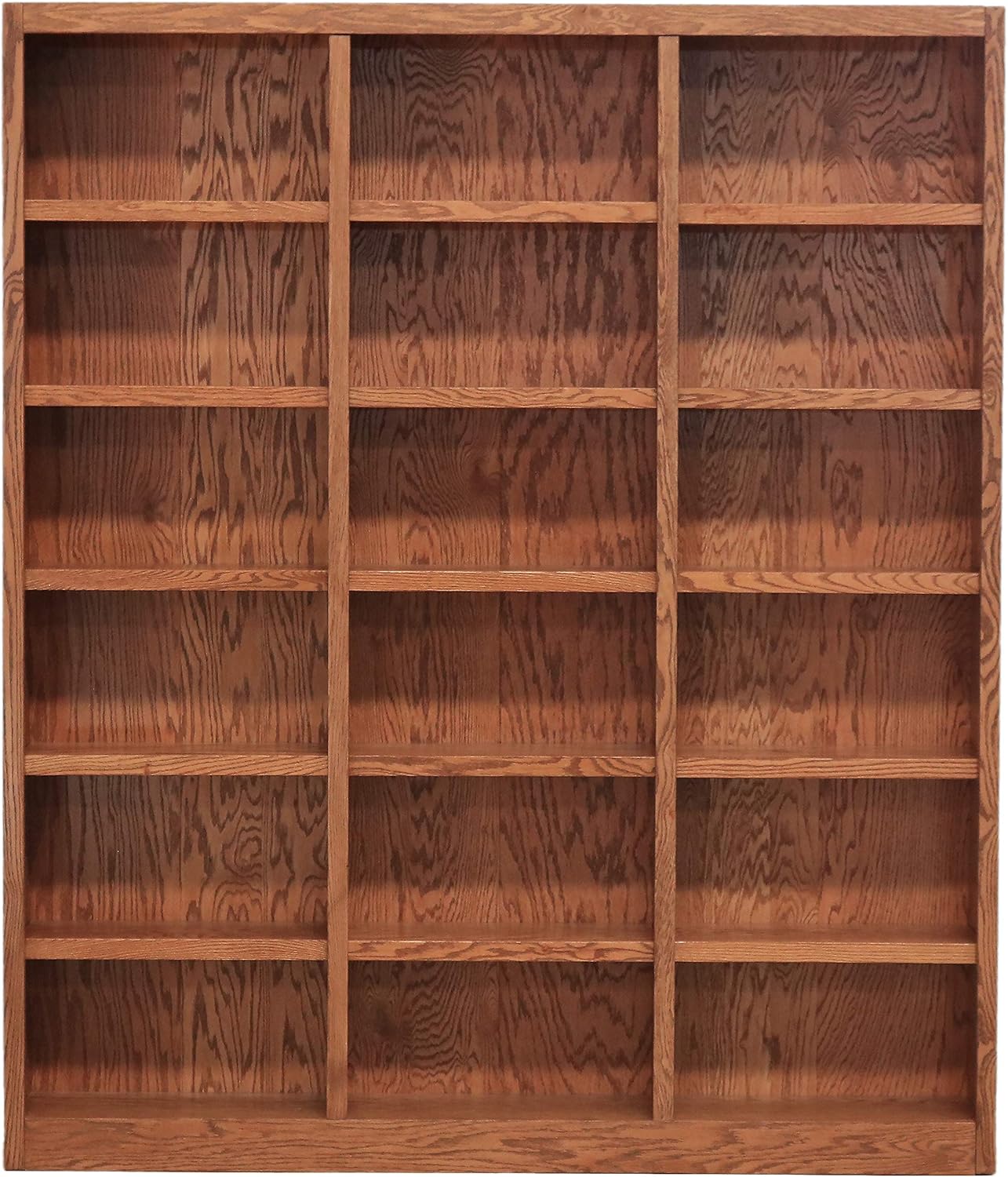 Traditional 84 Tall 18-Shelf Triple Wide Wood Bookcase in Dry Oak