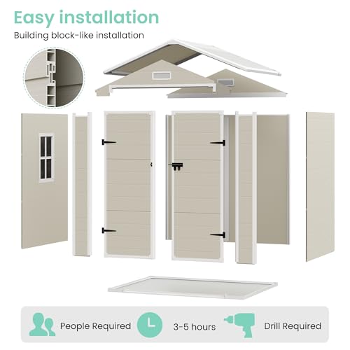 UDPATIO Outdoor Resin Storage Shed 6x4.5 FT, Plastic Garden Shed for Bike, Garbage Can, Tool, Outside Sheds with Lockable Door for Backyard, Patio