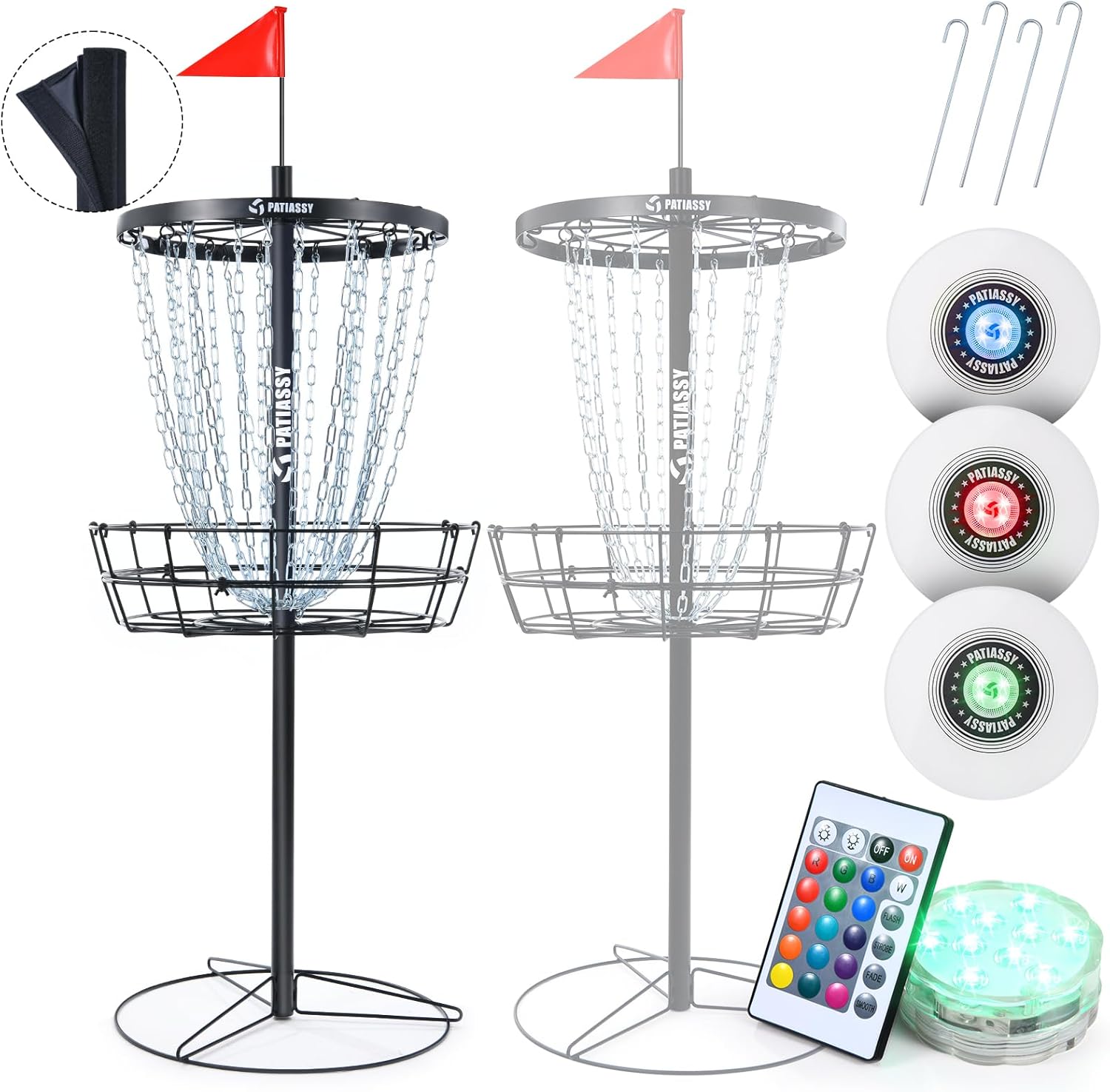 Portable Disc Golf Basket with 24/12 Chains for Two Difficulty Levels of Practice Golf Target for Disc Golf Night Practice