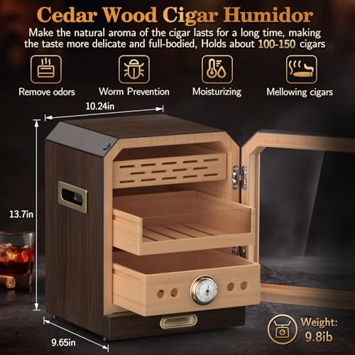 Cigar Humidor, Lighted Control Magnetic Door Desktop Cigar Humidor Cabinet