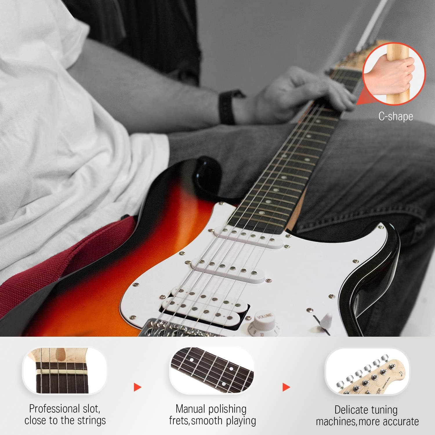 Donner DST-100S 39 Inch Full Size Electric Guitar Kit with Guitar Audio Interface