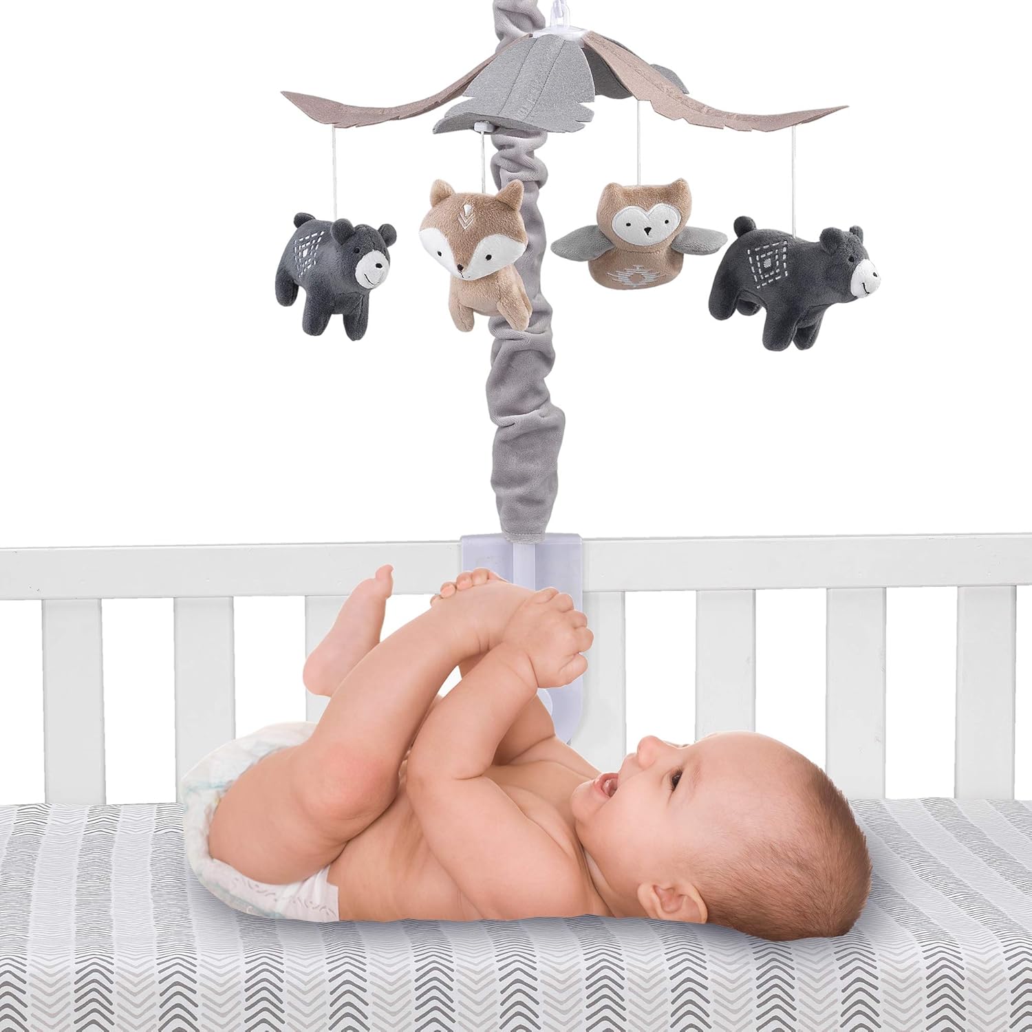 Lambs & Ivy Woodland Forest Gray/Tan Musical Baby Crib Mobile Soother Toy Pack of 2
