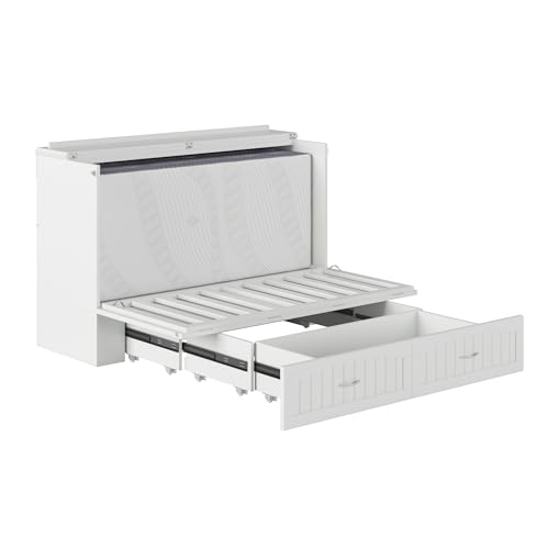 AFI Southampton Queen Murphy Bed Chest with Mattress, Storage, and Built-in Charger in Grey
