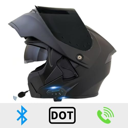 Motorcycle Bluetooth Modular Helmet, DOT Approved Flip Up Full Face Motorcycle Dual Visor Helmet, with Dual Speakers and Microphone