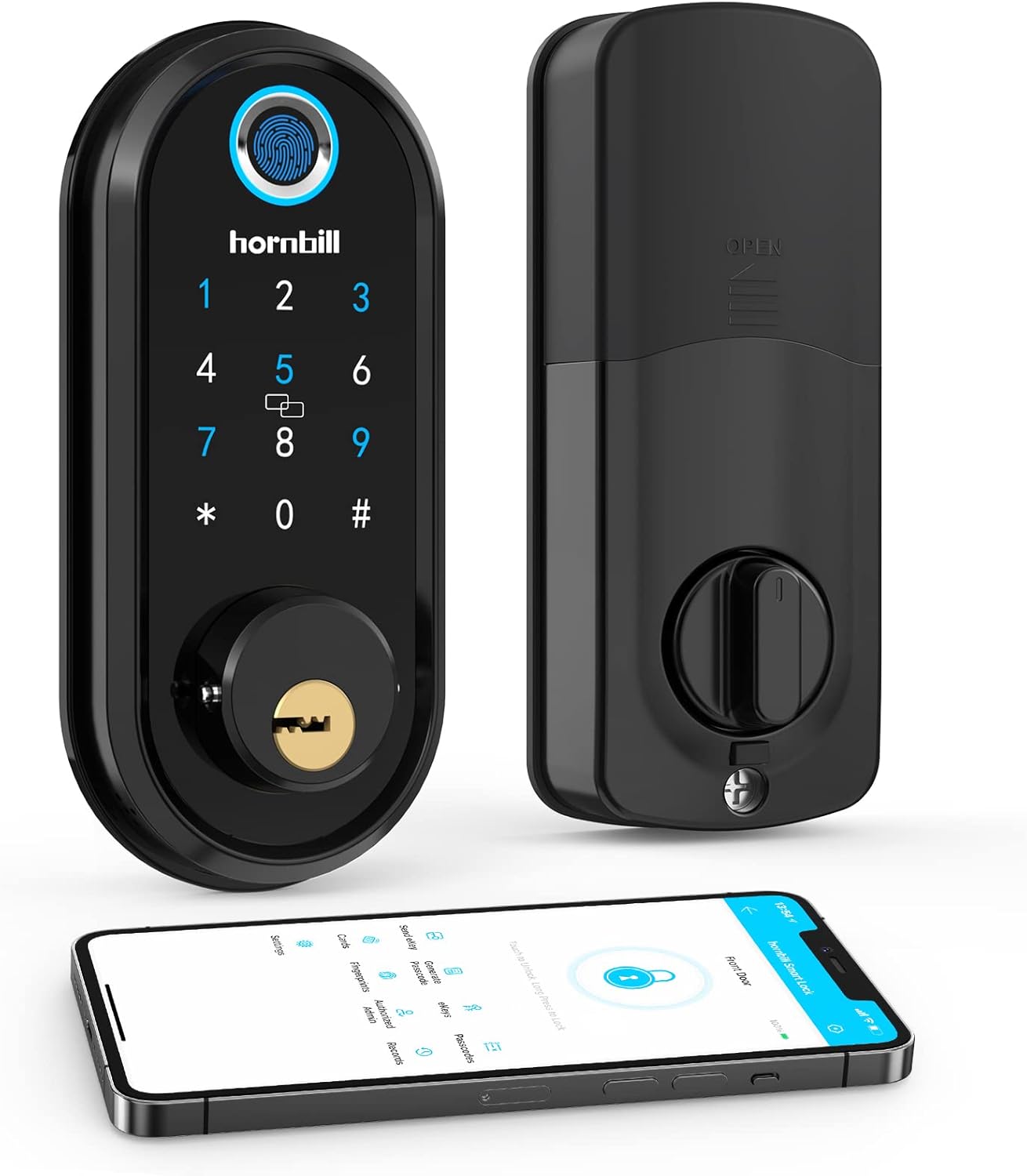 Smart Lock, hornbill 7-in-1 Fingerprint Door Lock, Keyless Entry Door Lock Smart Deadbolt with Touchscreen Keypad