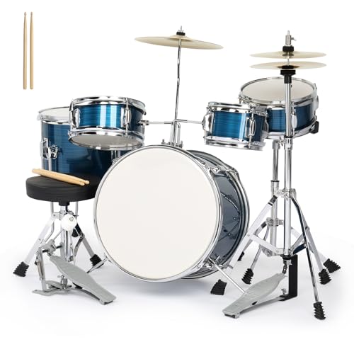 Ktaxon 5-Piece Complete Junior Drums Set, 14 Inch Beginners Drum Kit with Throne Stool, Pedal & Drumsticks, Kids Drums Musical Instruments W/Cymbal