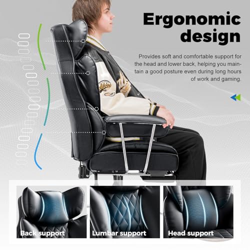 COMHOMA Big and Tall Office Chair, High Back Leather Gaming Chair with Footrest
